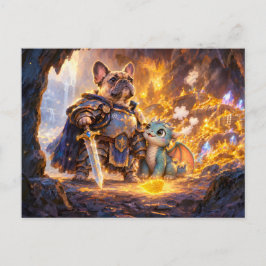 Franse Dragonslayer met Schat Scene Briefkaart