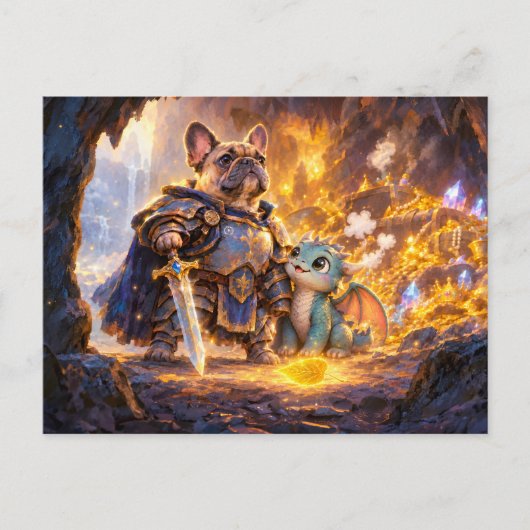 Franse Dragonslayer met Schat Scene Briefkaart (Voorkant)