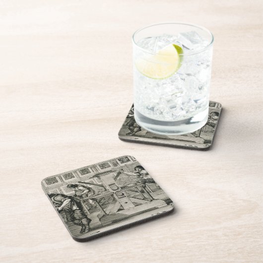 Franse drukpers, 1642 (graving) drankjes onderzetter (Rechterzijde)