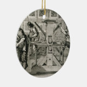 Franse drukpers, 1642 (graving) keramisch ornament (Rechts)