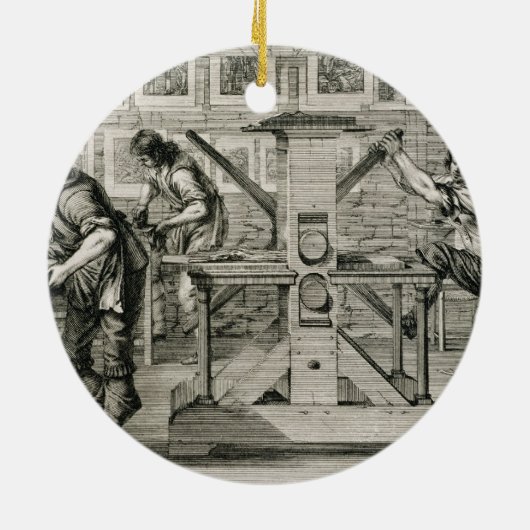 Franse drukpers, 1642 (graving) keramisch ornament (Achterkant)