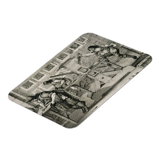 Franse drukpers, 1642 (graving) magneet (Linkerzijde)