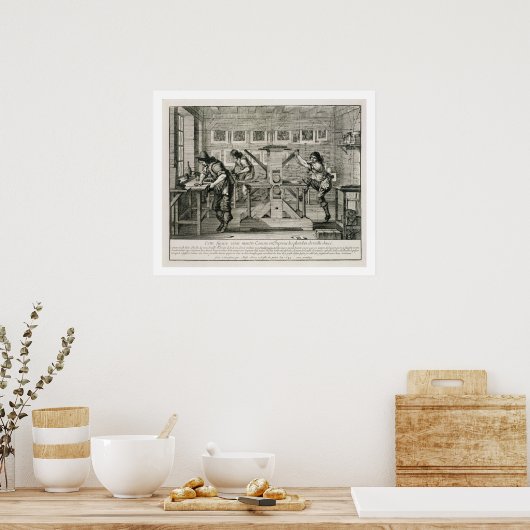 Franse drukpers, 1642 (graving) poster (Keuken)