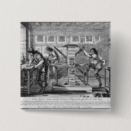 Franse drukpers, 1642 vierkante button 5,1 cm (Voorkant)