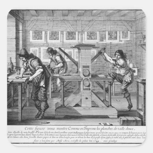 Franse drukpers, 1642 vierkante sticker (Voorkant)