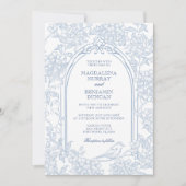 Franse Dusty Blue Floral Toile Lijst Birds Wedding Kaart (Voorkant)