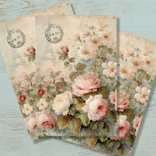 Franse Eiffeltoren Bloemen Roze Decoupage Tissuepapier