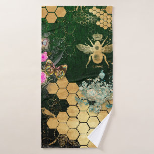 Franse elegant, Victoriaans, bij, bloemen, gouden Badhanddoek