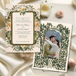 Franse Elegante  Bloemen Geel Wijze Trouwen Kaart