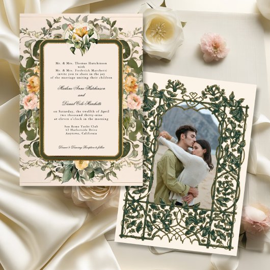 Franse Elegante  Bloemen Geel Wijze Trouwen Kaart