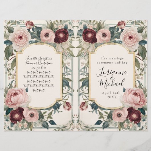 Franse Elegante Bloemen Roze Gouden Huwelijkscerem (Voorkant)