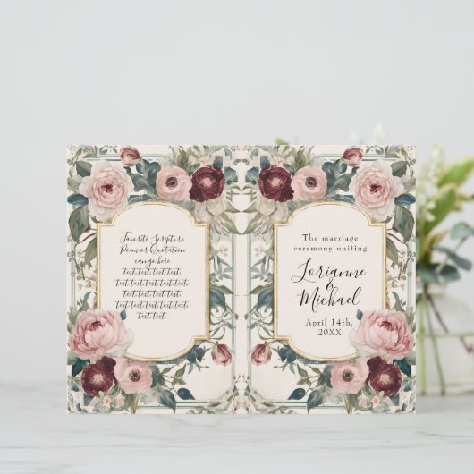 Franse Elegante Bloemen Roze Gouden Huwelijkscerem (Staand voorkant)