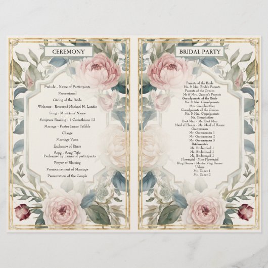 Franse Elegante Bloemen Roze Gouden Huwelijkscerem (Achterkant)