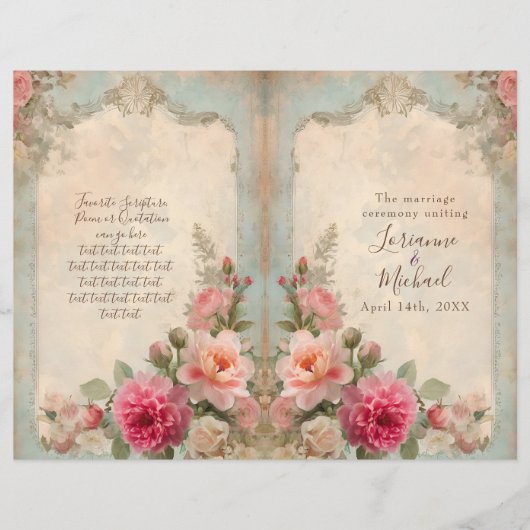 Franse Elegante Bloemen Vintage Trouwceremonie (Voorkant)