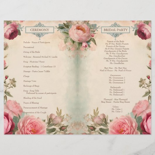 Franse Elegante Bloemen Vintage Trouwceremonie (Achterkant)