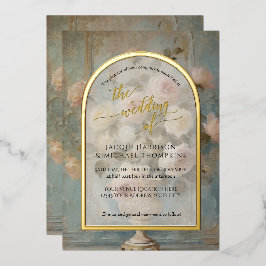 Franse Elegante Roze Bloemen  Roos bruiloft Folie Uitnodiging