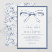 Franse Elegantie Blauwe Boog Bruiloft Kaart (Voorkant / Achterkant)
