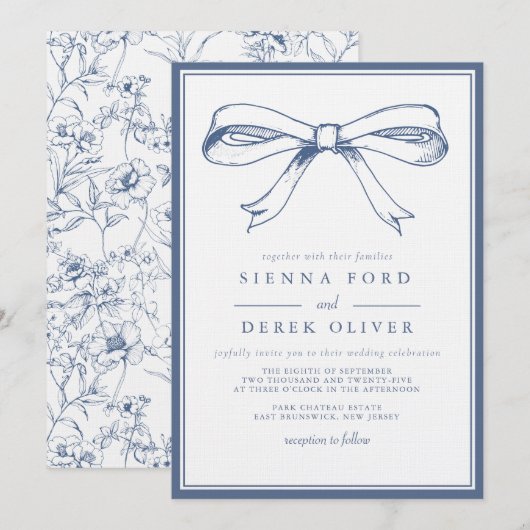 Franse Elegantie Blauwe Boog Bruiloft Kaart (Voorkant / Achterkant)