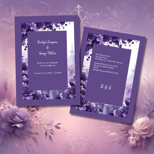 Franse elegantie: Eiffeltoren en Paarse bruiloft Kaart