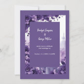 Franse elegantie: Eiffeltoren en Paarse bruiloft Kaart (Voorkant)