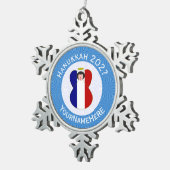 Franse engel Chanoeka vlag gepersonaliseerd Tin Sneeuwvlok Ornament (Rechts)