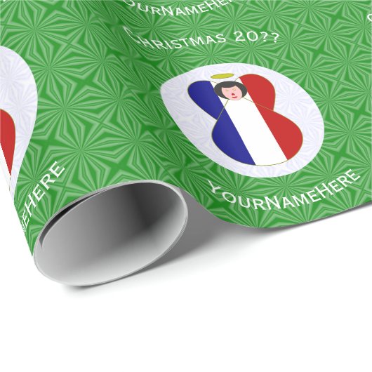 Franse engel kerstvlag gepersonaliseerd cadeaupapier (Rol Hoek)