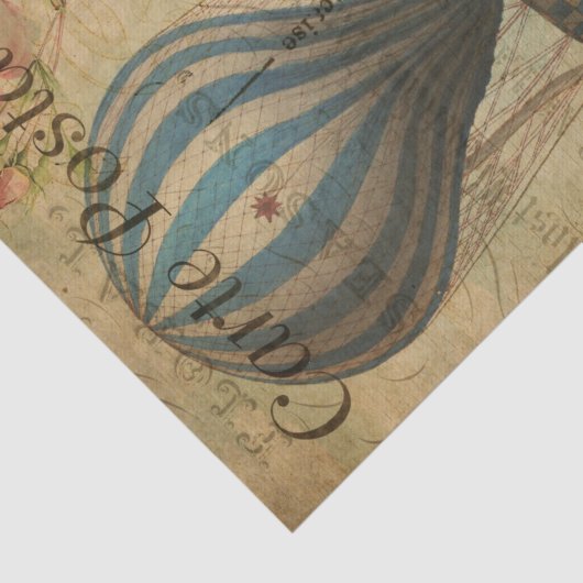 Franse Ephemera Blue Hot Air ballonvaarpagina Tissuepapier (Detail)