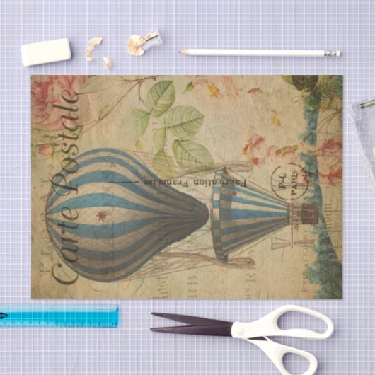 Franse Ephemera Blue Hot Air ballonvaarpagina Tissuepapier (Craft)