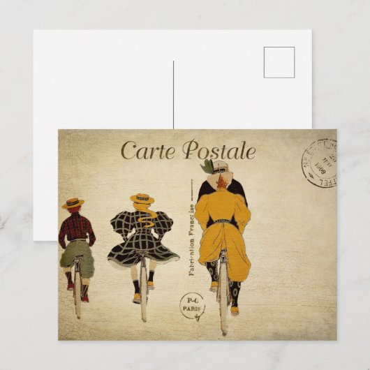  Franse Ephemera familie samen fietsen Briefkaart (Voorkant / Achterkant)