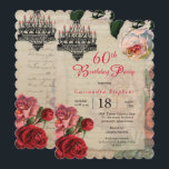 Franse Ephemera Floral 60th Birthday Party Kaart<br><div class="desc">Romance is in de lucht met dit  Franse ephemercollage van 60ste verjaardagsfeest met een kandlelit kroonluchter en een overvloed aan botanische rozen rond de details van je viering. Oorspronkelijk ontwerp van de Vakantische Design (met  beelden).</div>