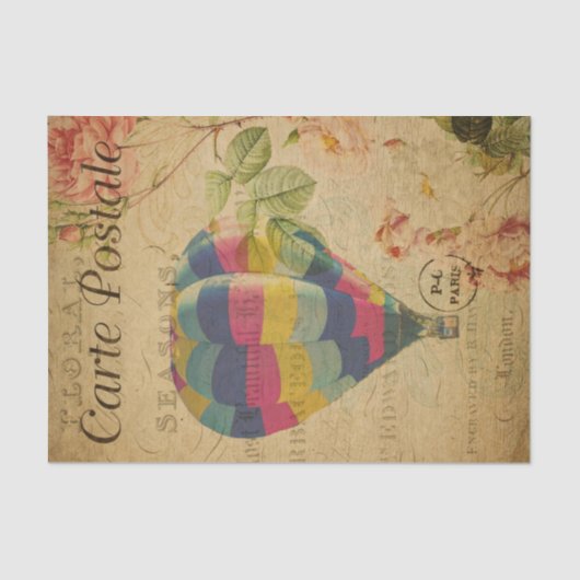 Franse Ephemera Hot Air Ballon Floral Decoupage T Tissuepapier (Voorkant)