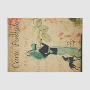 Franse Ephemera Lady Whippet Dog Floral-ontkoppeli Tissuepapier