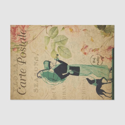 Franse Ephemera Lady Whippet Dog Floral-ontkoppeli Tissuepapier (Voorkant)