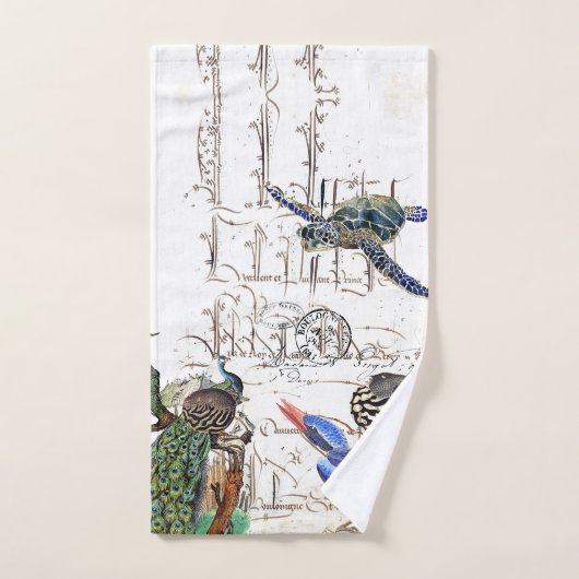 Franse Ephemera Peacock Turtle Kingfisher Birds Bad Handdoek (Handdoek)