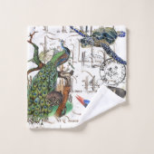 Franse Ephemera Peacock Turtle Kingfisher Birds Bad Handdoek (Wasdoekje)