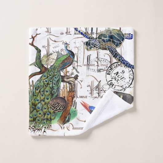 Franse Ephemera Peacock Turtle Kingfisher Birds Bad Handdoek (Wasdoekje)
