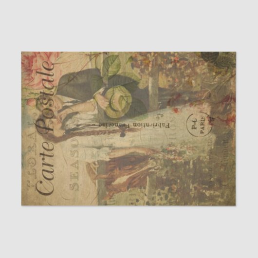 Franse ephemera Romantic Couple Floral Decoupage Tissuepapier (Voorkant)