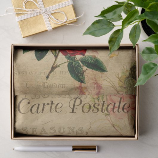 Franse ephemera roze roze rozen ontkoppeling tissuepapier (Geschenk)