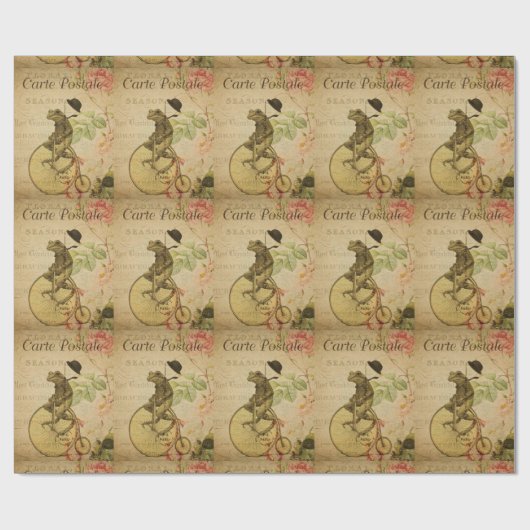 Franse esphemera Frog Riding Bicycle Cadeaupapier (Vlak)