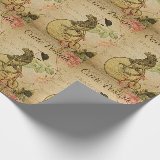 Franse esphemera Frog Riding Bicycle Cadeaupapier (Hoek)