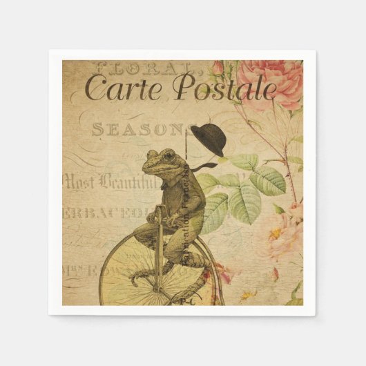 Franse esphemera Frog Riding Bicycle Servet (Voorkant)