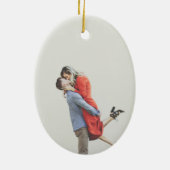  Franse familie Crest Aqua Grain Sack Stripe Keramisch Ornament (Achterkant)