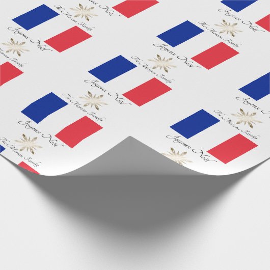 Franse familienaam Joyeux Noël Vlag en Sneeuwvlok Cadeaupapier (Hoek)