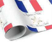 Franse familienaam Joyeux Noël Vlag en Sneeuwvlok Cadeaupapier (Rol Hoek)