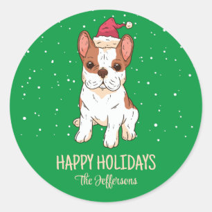 Franse feestdag met kersthond ronde sticker