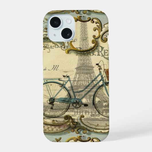 Franse fiets Paris Eiffeltoren iPhone 15 Case (Achterkant)