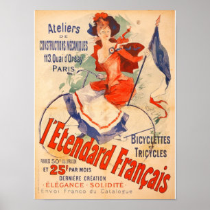 Franse fietsvrouw  kunst afdrukken poster