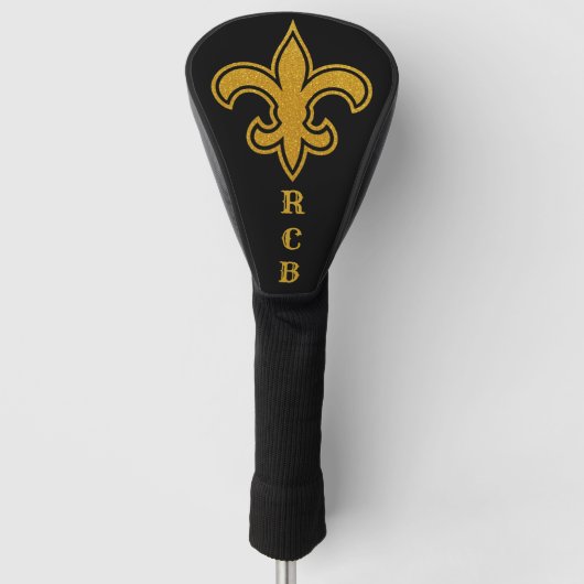 Franse Fleur De Lis-initiaal goud en zwart Driver Golfheadcover (Voorkant)