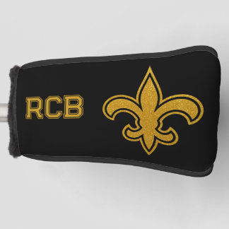Franse Fleur De Lis-initiaal goud en zwart Putter Golfheadcover