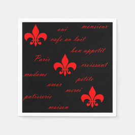 Franse "Fleur De Lis Red" en "Black Napkin" Servet